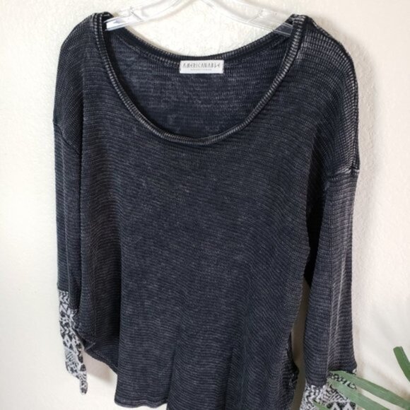 American Able Boho Chic Long Sleeve Knit Ethnic Cuff Thermal Top size M Western - Picture 7 of 14
